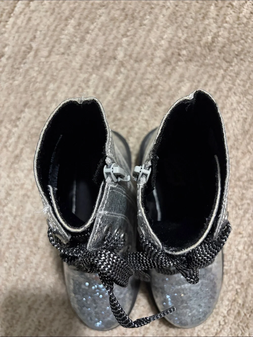 Girls' Jumping Beans Shimmer Silver Lace-Up Ankle Boots